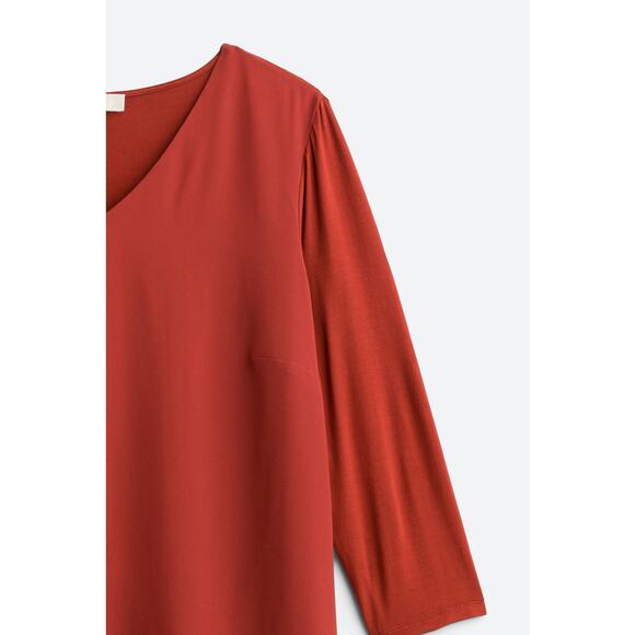 Michael Kors Layered V Neck 3/4 Sleeve Tunic Top Boho Minimal Fall Orange 2X - Picture 6 of 14